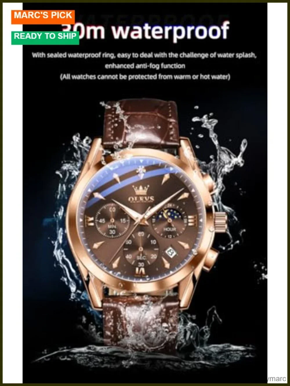 Men's Leather Analog Quartz Chronograph Wristwatch with Date Luminous Dress